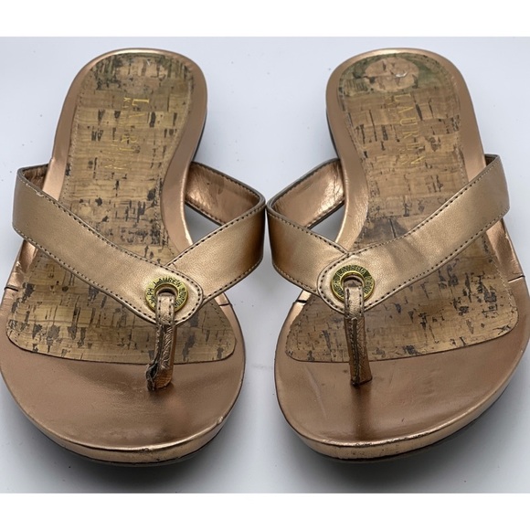 Lauren Ralph Lauren Kira Gold Thong Slip On Casual Sandals Size 8B - Picture 2 of 7